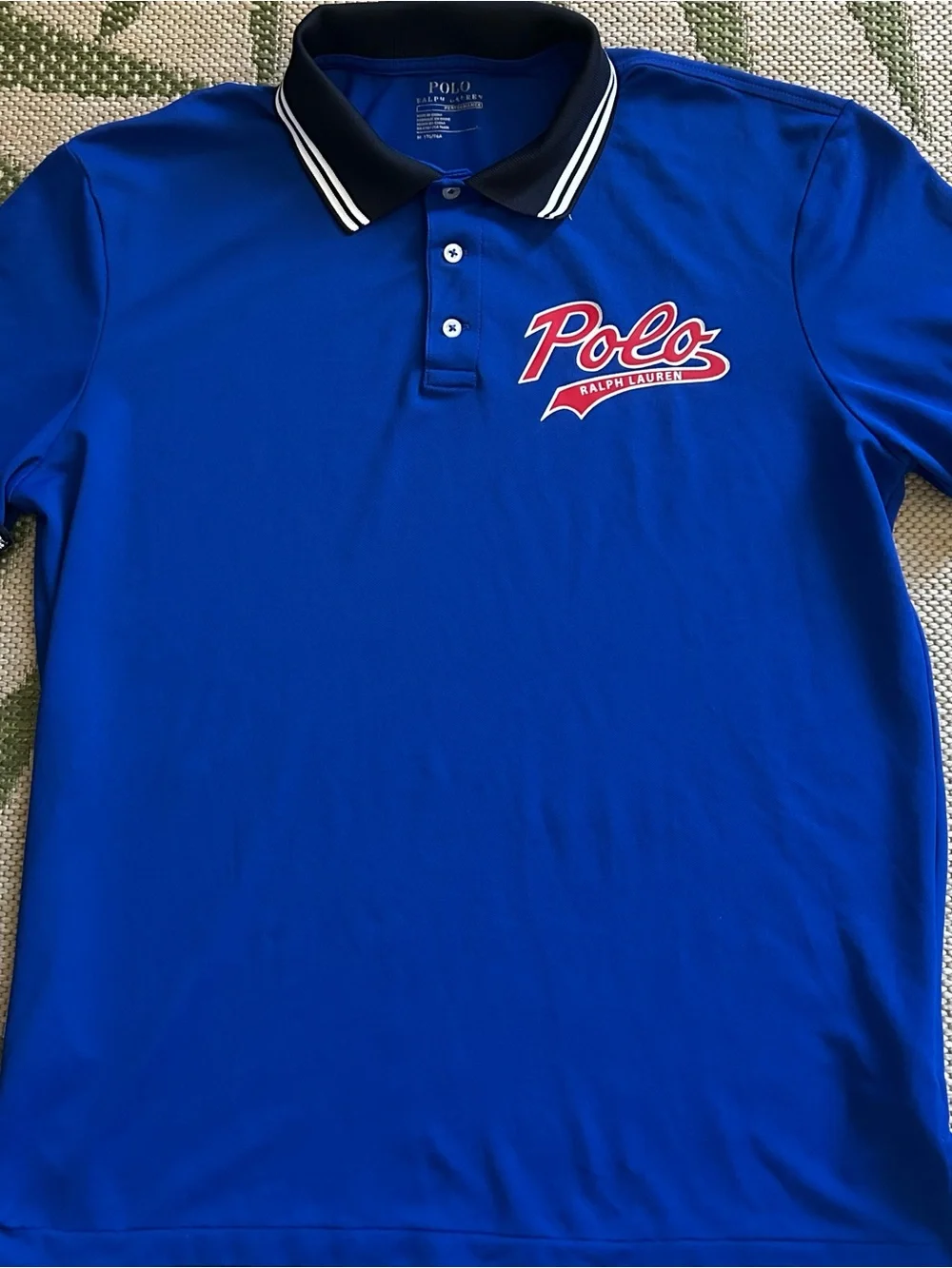 Polo by Ralph Lauren Men’s Royal Blue Performance Polo with Black Stripe Collar